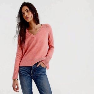 J CREW Supersoft Yarn Wool Blend Sweater Merino & Alpaca V Neck Peachy Apricot